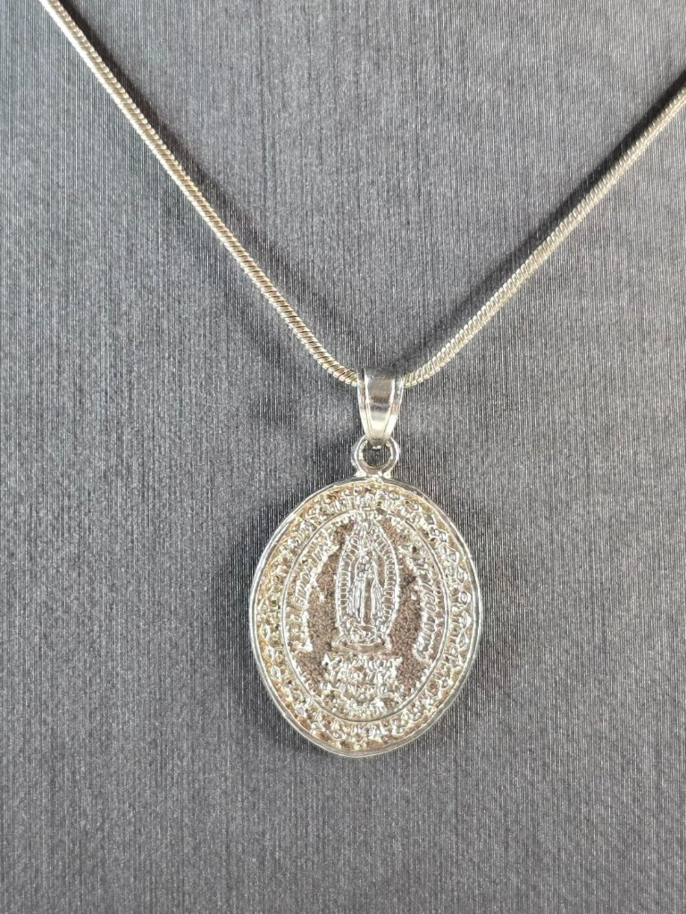 Womens Sterling Silver Religious Lady of Guadalupe Pendant Necklace 7.9g E4178